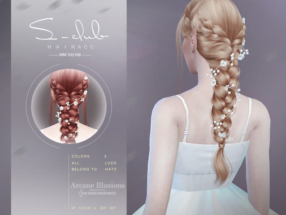 S-Club Arcane Illusion Braid - Long enchanted hairstyle with delicate flowers for Sims 4 fairy characters