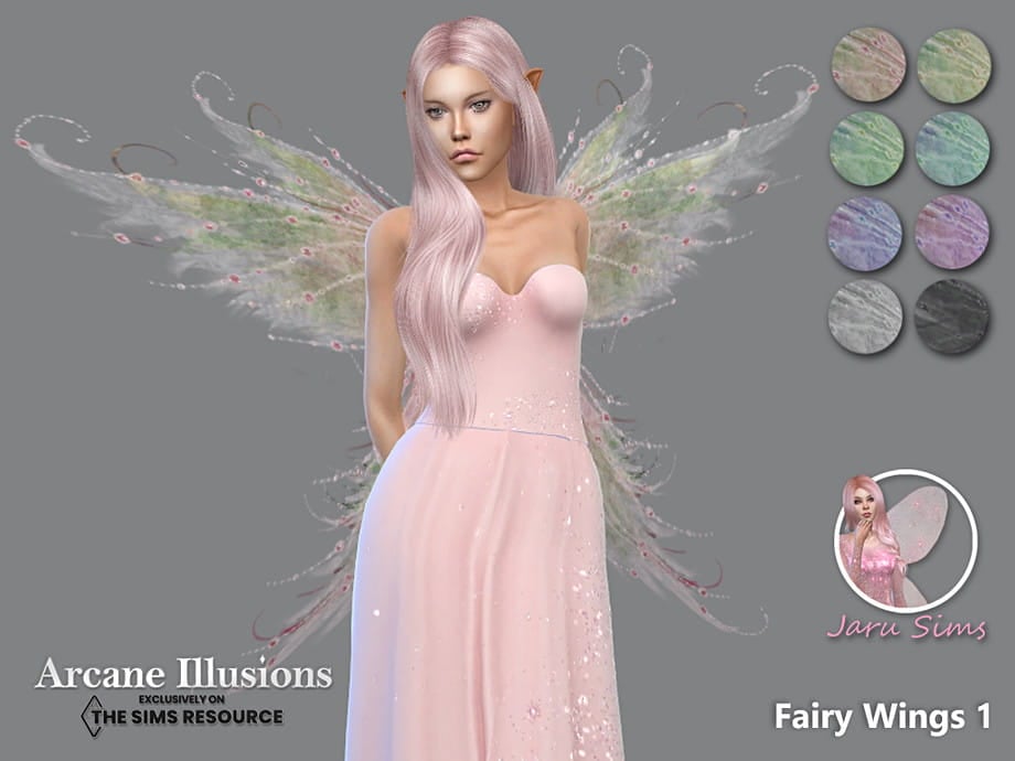 Jaru Sims Mossy Wings - Forest green fairy wings with natural moss texture for Sims 4